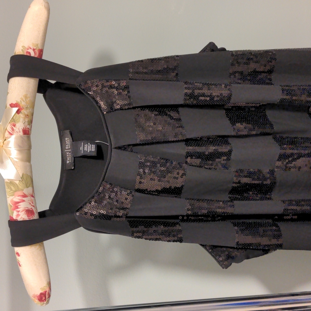 WHBM Black Checkered Sequins Halter Tunic